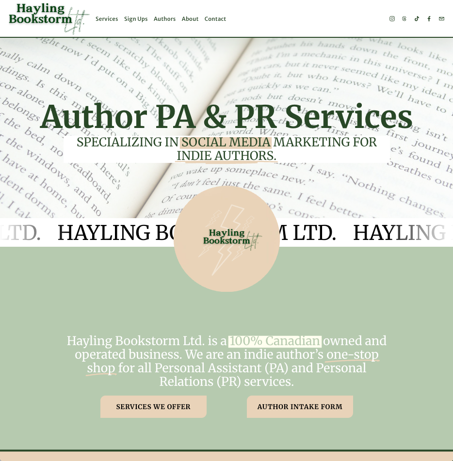 screen shot of www.haylingbookstorm.com home page